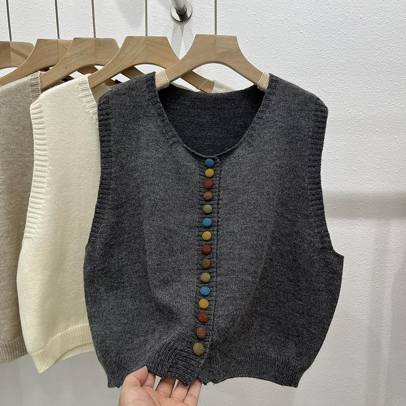 DIMANAF 2025 Autumn Women Sleeveless Vest Sweaters Knitting Colorful Buttons Oversize Casual Style Loose Sweater