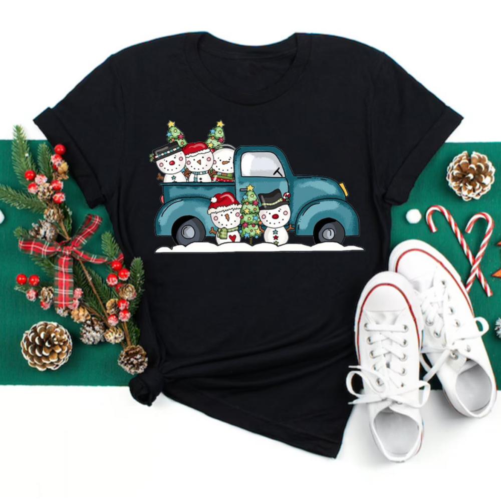 Happy Christmas Tshirt Women Tshirt Cartoon Christmas Theme Tshirt Plussize Women Tops Daily Christmas Celebration Wear