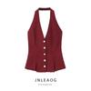 Jnleaog Spring New Arrival Women's Clothing Fashion Style French Fashion Design Pearl Buckle Decorative Woolen Halter Top