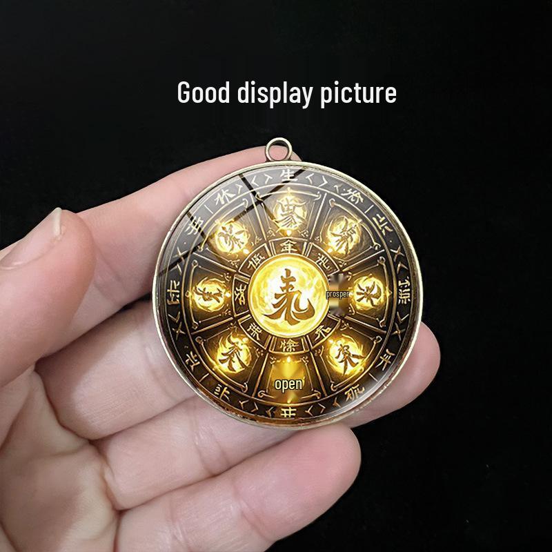 4cm Eight Doors Antique Bronze Pendant with Turquoise Gem - High-Quality Welcome Wealth Hanging Jewelry.