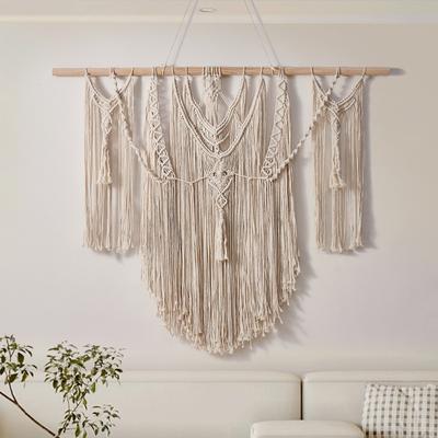 New Bohemian Tapestry Handwoven Cotton Rope Thread Nordic Wooden Stick Wall Hanging Home Room Decor Elegant Craft Ornament
