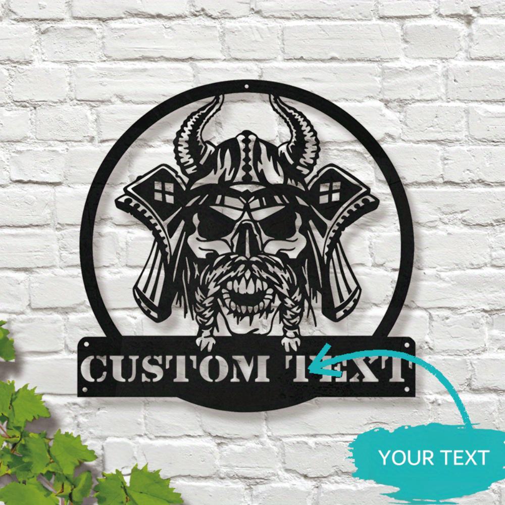 Viking Skull Metal Wall Decor Engraved Custom Name Halloween Home Office Gift