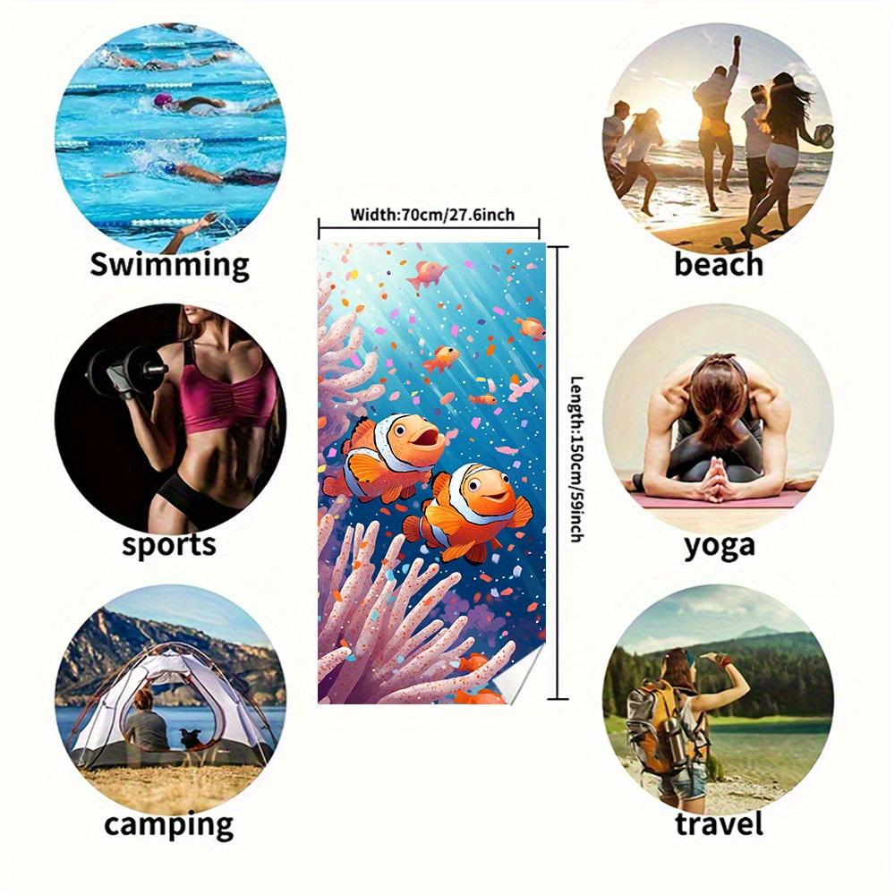 1 Stück Clownfisch Strandtuch Meeres-Tier-Print Unterwasser-Szene Schnelltrocknend Weiche Mikrofaser Badetuch Für Kinder Kindergeschenk