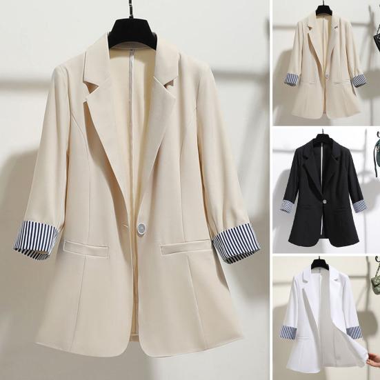 

Женский костюм, пальто с отложным воротником, средней длины, рукав три четверти, карманы на одной пуговице, свободное официальное деловое пальто OL Cummute