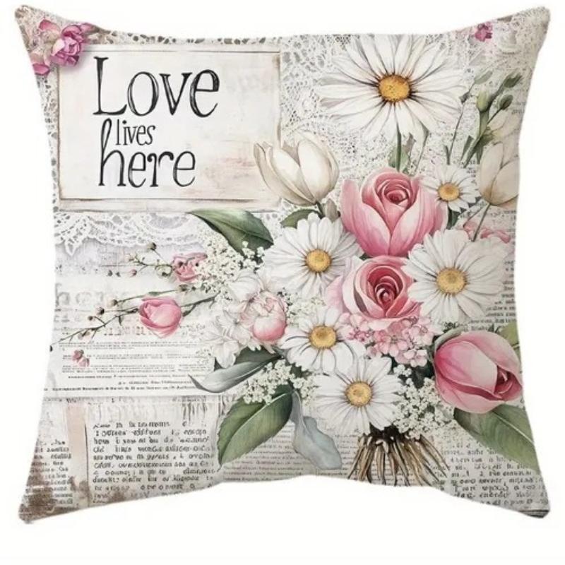 Vintage Floral Boho Farmhouse Pillow Covers Pink Roses Daisies Hydrangeas Decorative Cushion Covers For Sofa Bedroom Home Decor