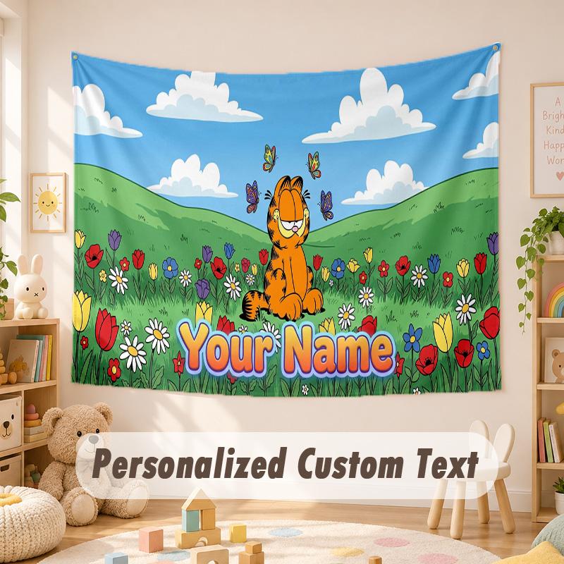 Custom Name Text Tapestry,Garfield Boho Wall Hanging, Decorative Backdrop Tapestry For Room