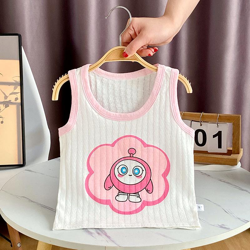 Children's Pure Cotton Vest Cartoon Girls' Summer Thin Suspender Boys' Pure Cotton Vest Baby Sleeveless Backing Vest