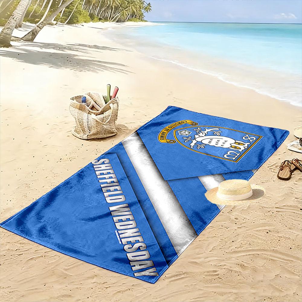 Large Beach Towel with Sheffield Wednesday Badge, Quick Dry Microfiber, Soft Absorbent, for Beach Pool Soccer Fan Gift