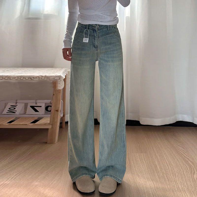 

Women s Plus Size High Waist Light Blue Wide-Leg Jeans - Spring/Summer Drape Loose Fit XS suggests 70-85 lbs
