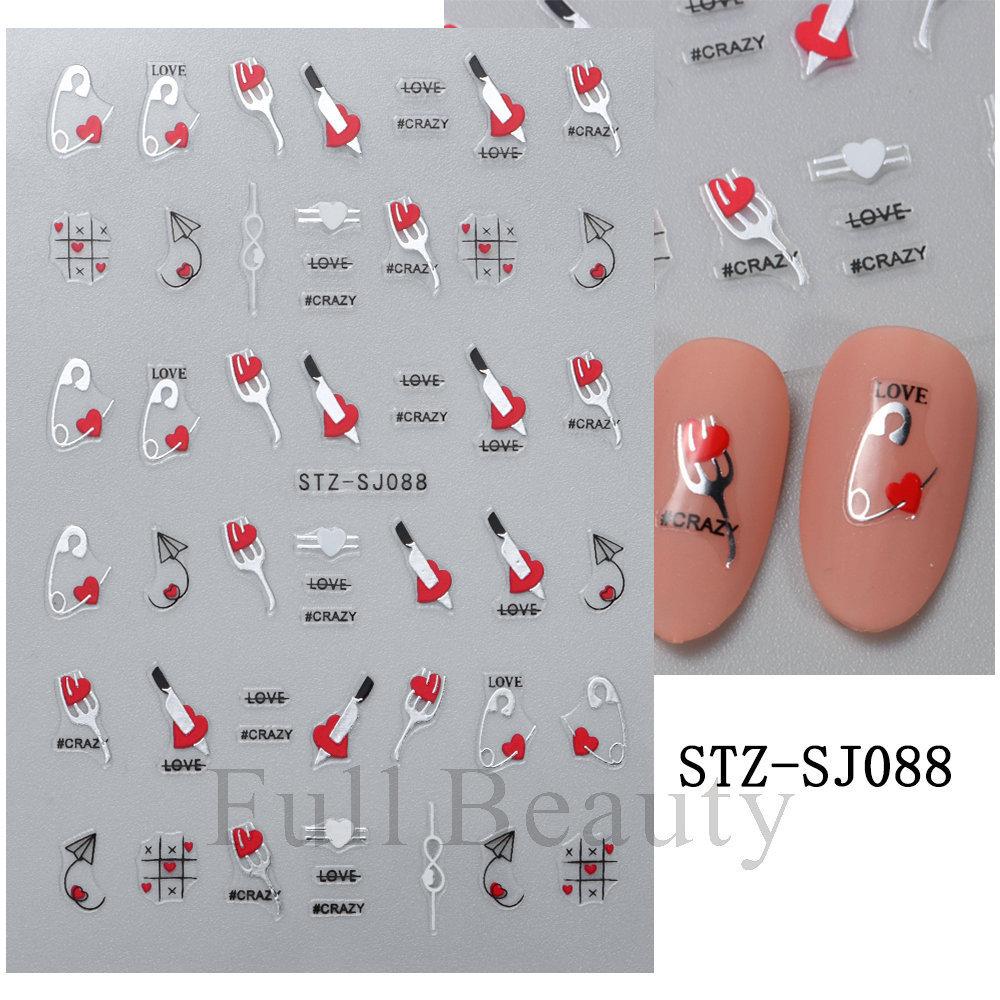 Nail Art Stickers Ins Valentine's Day Black And White Love Hot Stamping Lines Smile French Adhesive Nail Stickers