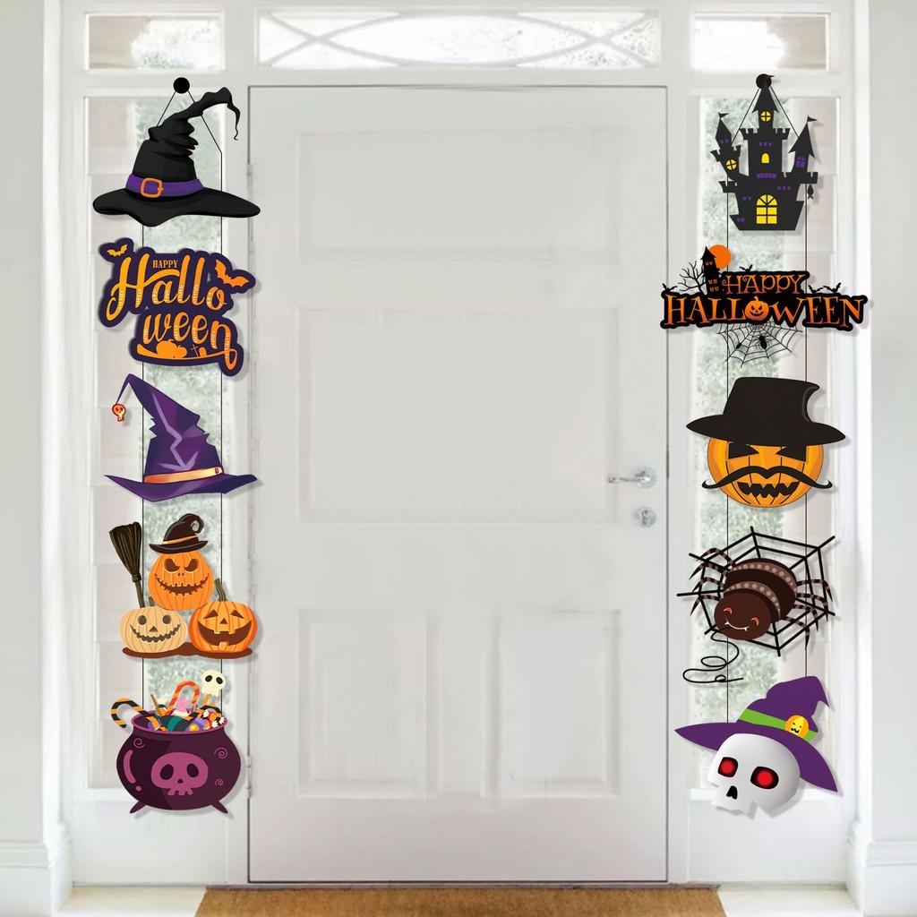 Halloween Festive Door Decoration With Bat Pumpkin Door Hanging Scene For