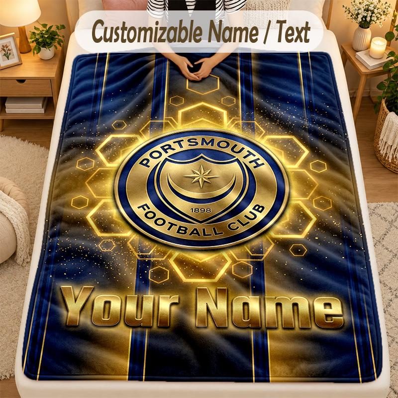 Flannel BlanketPortsmouth FC Custom Name Text Personalized Soft Warm Throw Blanket Home Decor Gift