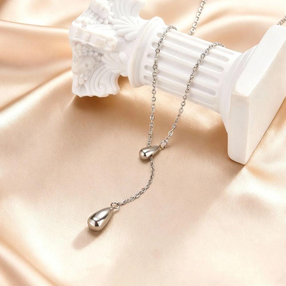 Adjustable Dewdrop Necklace Titanium Steel Metal Necklace Water Drop Tassel Necklace  Jewelry Gifts