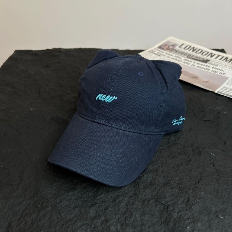 

Милая мультяшная бейсболка с вышивкой букв и кошачьими ушками, женская повседневная универсальная модная кепка с маленьким козырьком M（56-58cm） темно-синий