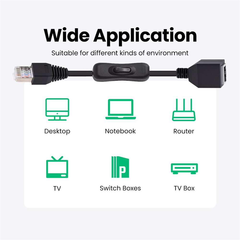 Cablecc RJ45 Extension Cable 304 with Signal CAT6 8P8C STP UTP Male To Female LAN Ethernet Network Patch 60cm On/Off Switch, Cord,