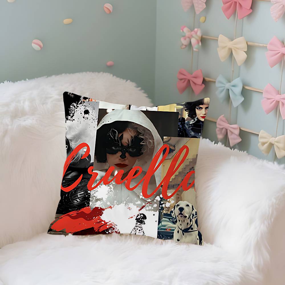 Modern Movie Bad Girl Cruella Case Plush Fabric Soft Pillowcase Double Sided Print Cushion Cover Household Gifts