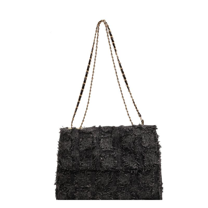 Stylish Casual Shoulder Bag For Women Vintage Design Minimalist Crossbody Purse In Black Green Khaki Checkered Pattern