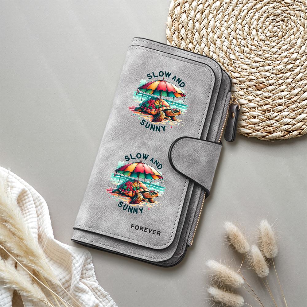 Slow And Sunny Turtle Printed Forever Long Wallet Casual Daily Use Fashion Card Holder Purse
