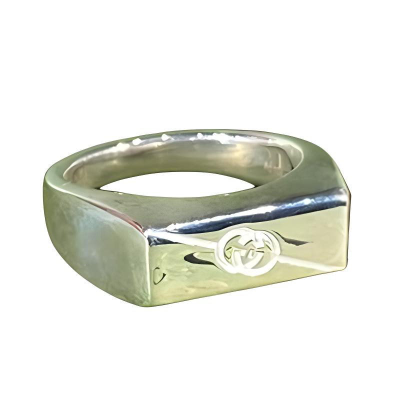 Gucci Twill Interlocking Double G Engraved 925 Silver Ring Unisex rings 774038-J8400-8106 17