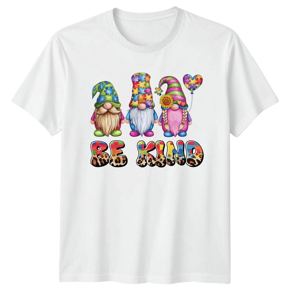 Autism Awareness Gnomes Be Kind TShirt Puzzle Piece Support Tee S