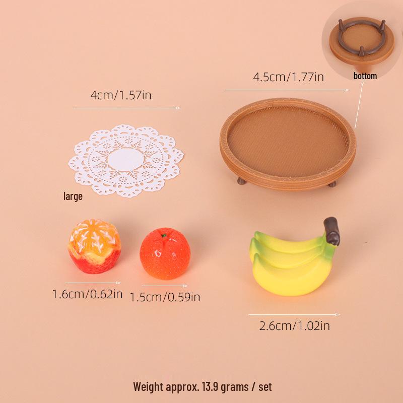 Miniature Fruit Tray: Orange, Banana, Grape Resin Dollhouse Ornaments for Play Kitchen.