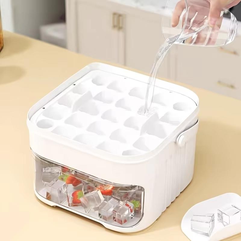 Compact Double Layer Ice Cube Tray With Lid And Bin, Pull-Out Ice Drawer With Portable Handle, Kitchen Accessories, Gadgets