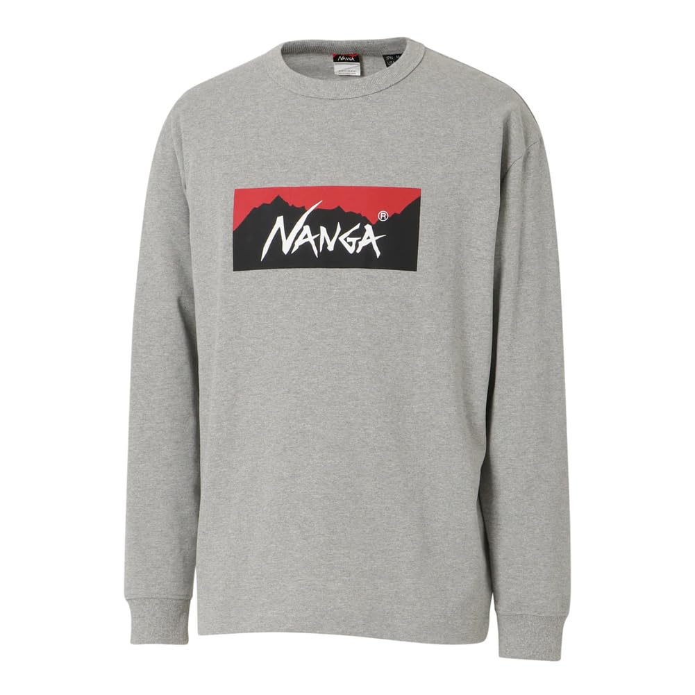 NANGA Eco Hybrid Box Logo Long Sleeve Size Medium Men's T-Shirt, L/S, NW2331-1G299, L.GRY,