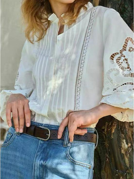 Spring 2026 Elegant White Embroidered French Blouse