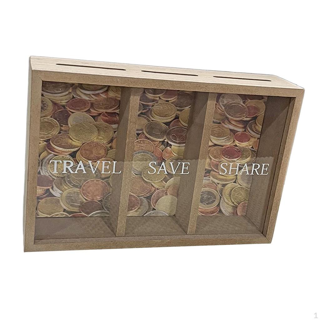 Wooden Piggy Bank Container Case Money Saving Jar for Desktop Kids Adults