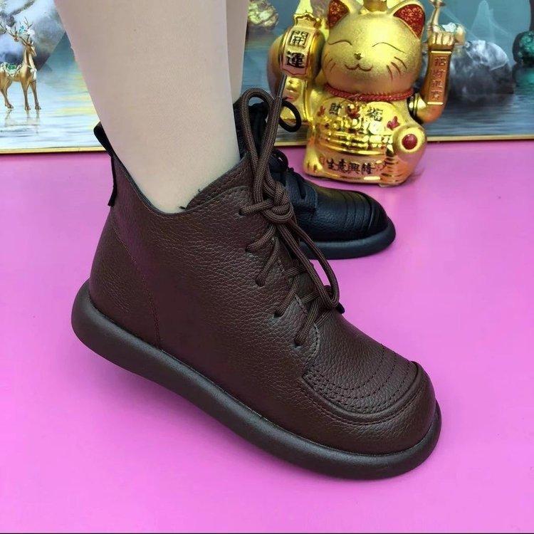 

Европейские и американские модные ботинки на плоской подошве 2024 года, зимние новые минималистичные мягкие короткие повседневные женские ботинки Zapatos Mujer 39 коричневый