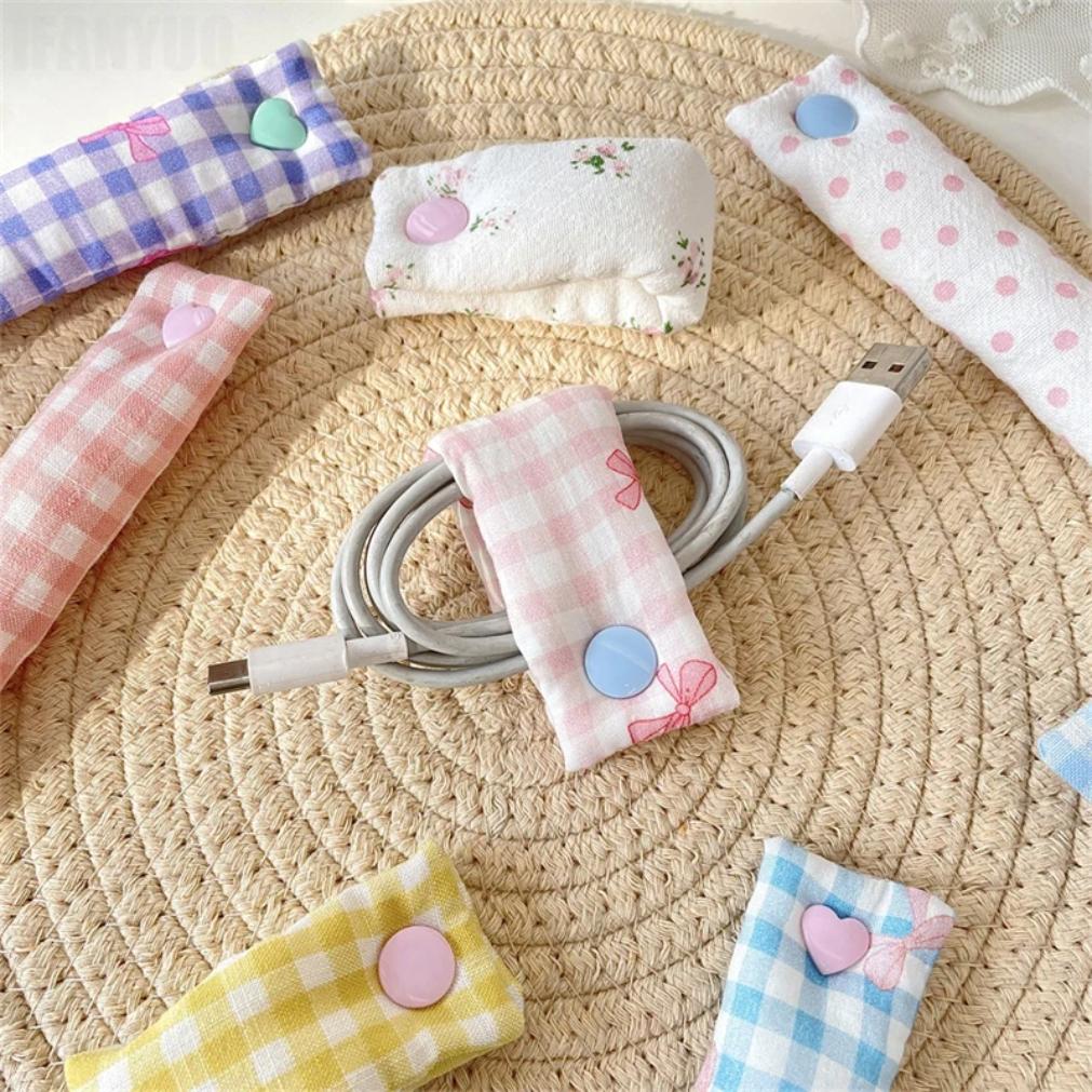 Data Cable Storage Buckle Flower Pattern Charging Cable Winder Headphone Cable Storage Fabric Cute Fixed Organization Tools