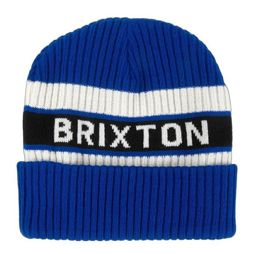 Used Brixton Rainier Striped Beanie Blue Beanie Free Shipping
