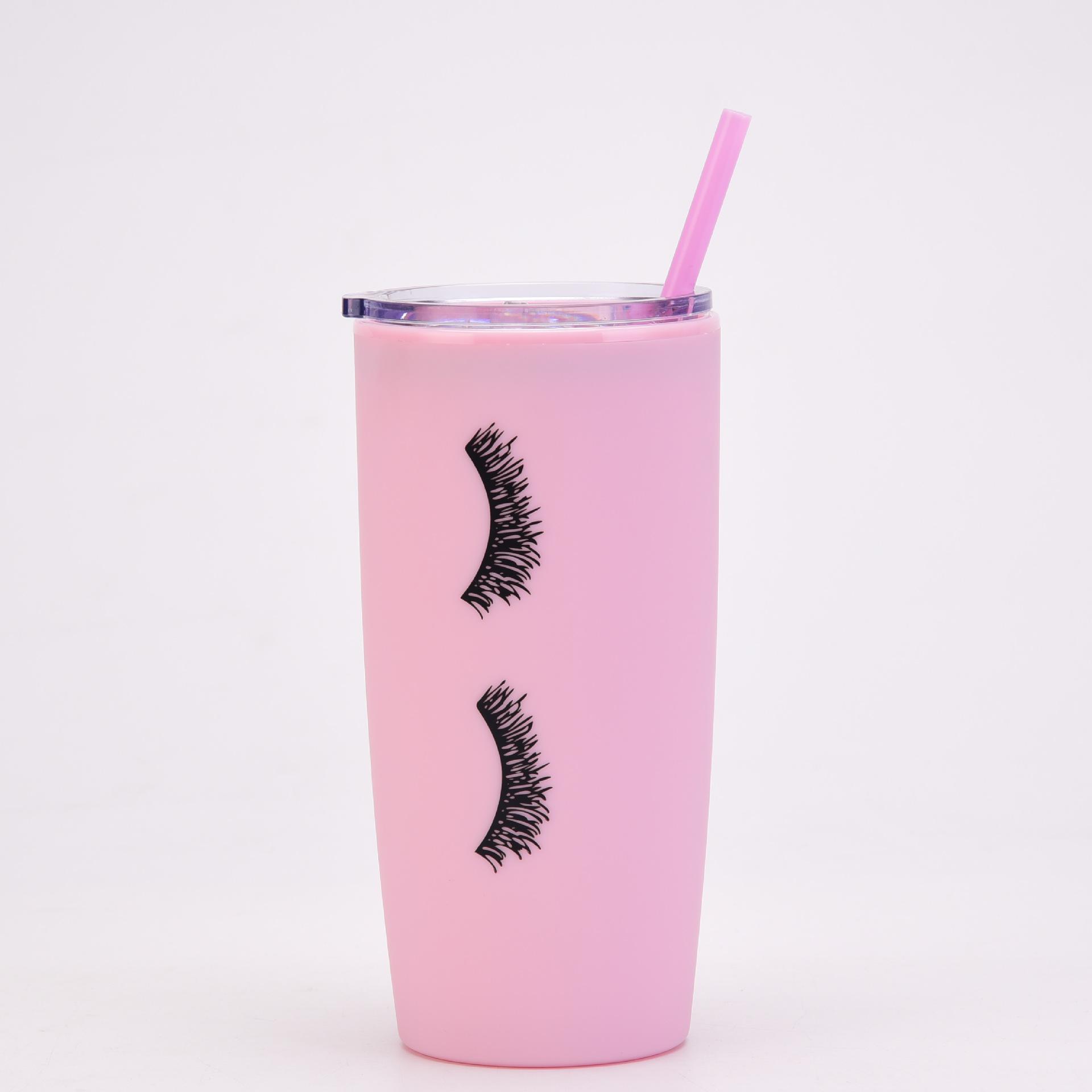 

20Oz Double-Layer Plastic Cup, Women S Pink Eyelashes, Car Water Cup, Selfie Creative Straw Cup 550ml розовый