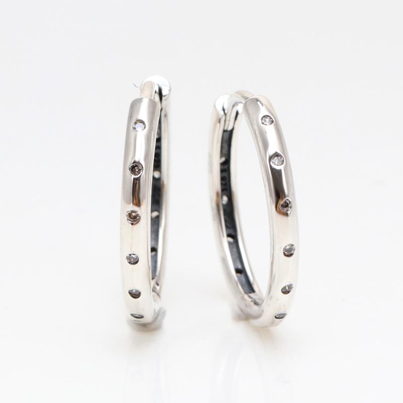 Pan Jia S925 Sterling Silver Rhinestone Water Drop Hoop Earrings for Women - European and American Fashion White Copper