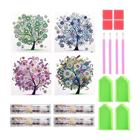 Samcos 5D Diamond Art Diamond Painting Kit Набор для вышивки алмазами Набор из 4 полностью наклеенных картин для взрослых и детей Набор для рукоделия для украшения стен дома