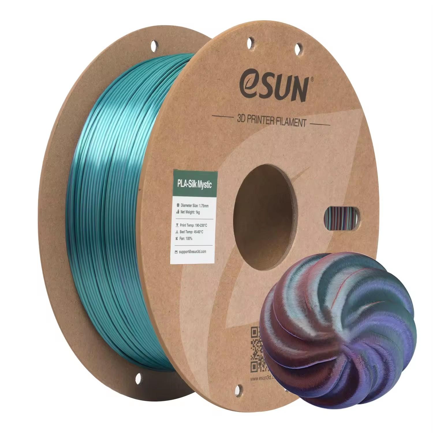 ESUN PLA-Silk Mystic 3D Printer Filament 3-colors Interlaced Gradient 1.75mm Plastic Rod 1KG FDM Printing Silk Glossy Texture PLA&3D Printing Filaments&PLA