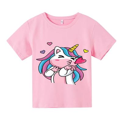 2026 New Unicorn Summer Print T-shirt Cartoon 100%Cotton T-shirt Round Neck Short-sleeved Tops Boys Girls Clothes Y2k One Piece
