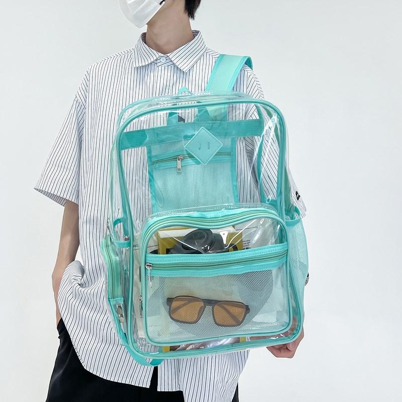 Schoolbag transparent double shoulder jelly bag, double back male high school college student PVC schoolbag female large capacity trend backpack