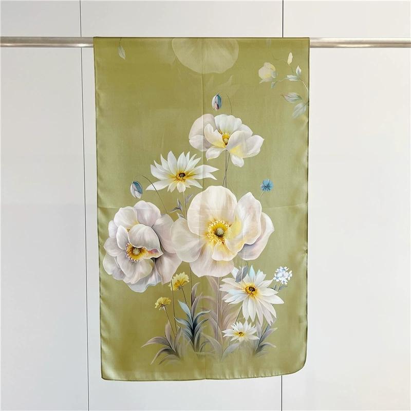Graceful 100% Pure Silk Scarf Women Elegant Mulberry Silk Floral Neckerchief Scarves Shawls