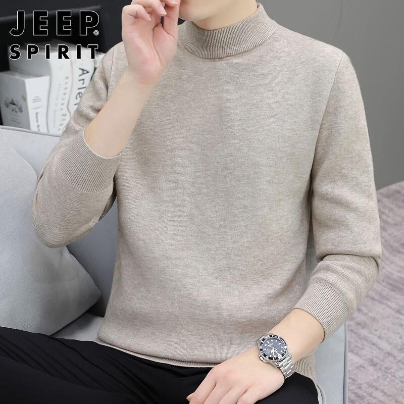 JEEP SPIRIT Men's Half-High Collar Integrated Fleece Sweater