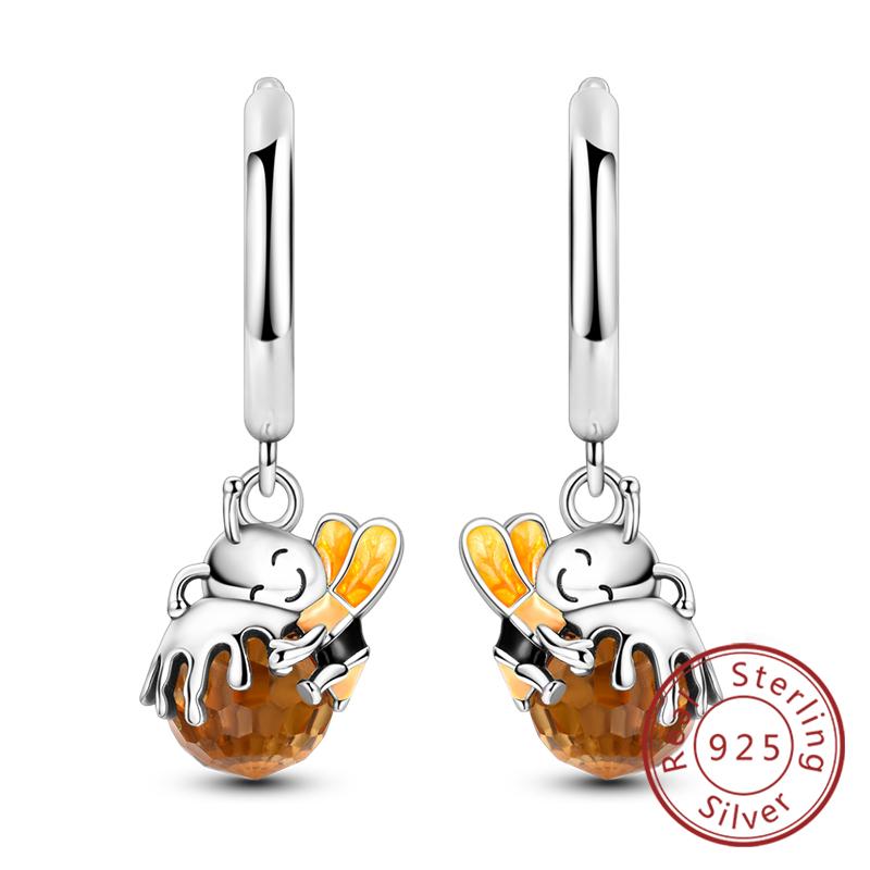 New 925 Silver Hoops Earrings Colorful Flower Butterfly Bee Drop Earring For Women Birthday Party Fashion Jewelry Gifts