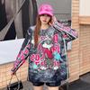 Women's Cartoon Rhinestone Long Sleeve Sweater - Chic Korean Style Loose Knit Round Neck Top for Autumn/Winter