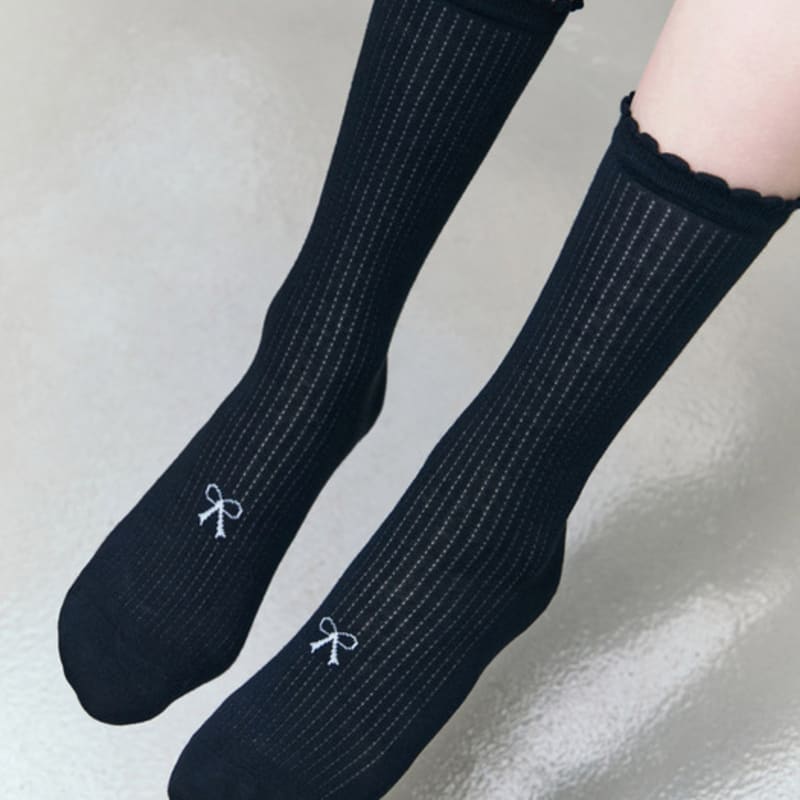 

bananasisters [2SET] Bonnie Ribbon Point Golji Frill Socks 3 Colors Black 1 pair