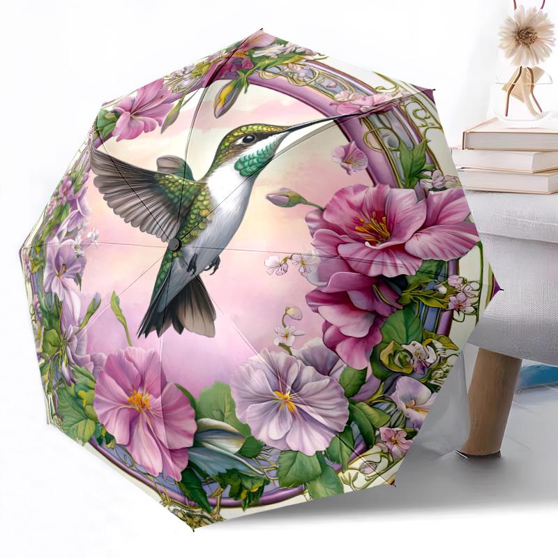Hummingbirds Automatic Umbrella Folding Umbrella with 8 Ribs Weight for Outdoor Daily Use Elegant Women's Umbrella