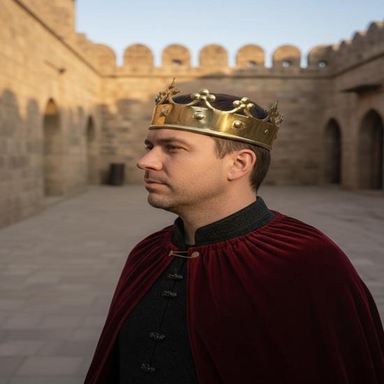 Handmade Brass King Crown  Medieval Royal Headpiece with Leather Strap  Renaissance LARP Costume Crown