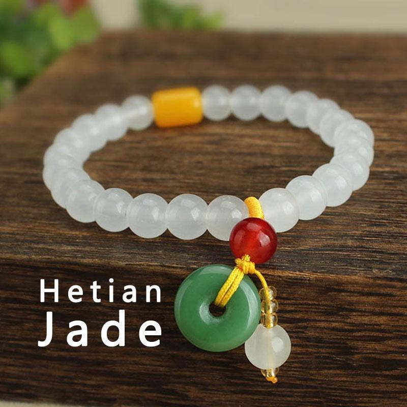 

Жіночий браслет із безпечною пряжкою з натурального воску з білого нефриту Hetian #A