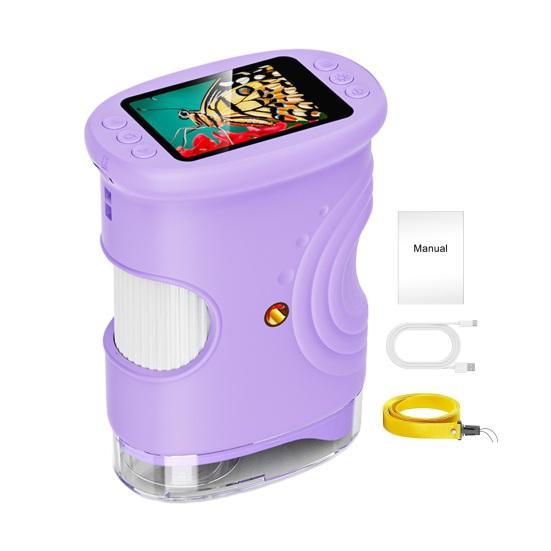 

Дитячий цифровий мікроскоп 1000X Міні Портативний кишеньковий мікроскоп-камера з 2-дюймовим IPS-екраном Вбудовані 8 світлодіодів Освітній іграшка-збільшуване скло 2mm фіолетовий