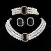 Collana da sposa multistrato perla sintetica cristallo geometrico orecchini a lobo bracciale set da tre pezzi