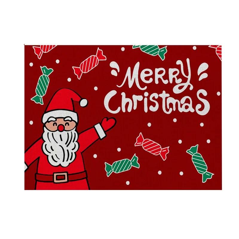 1PC Christmas Decorative Kitchen Placemat Tree Santa Snowman Coaster Dining Table Mats Linen Pad Bowl Cup Mat Xmas Home Decor