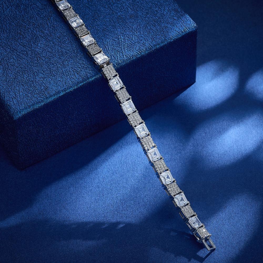 Unisex Trendy Classic Square Shaped Tennis Chain Bracelet CZ Rhodium Plated Copper with Cubic Zirconia for Parties